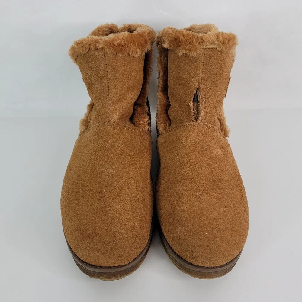 Skechers Ankle Boots Womens 9 Tan‎ Suede Faux Fur Lined 48677